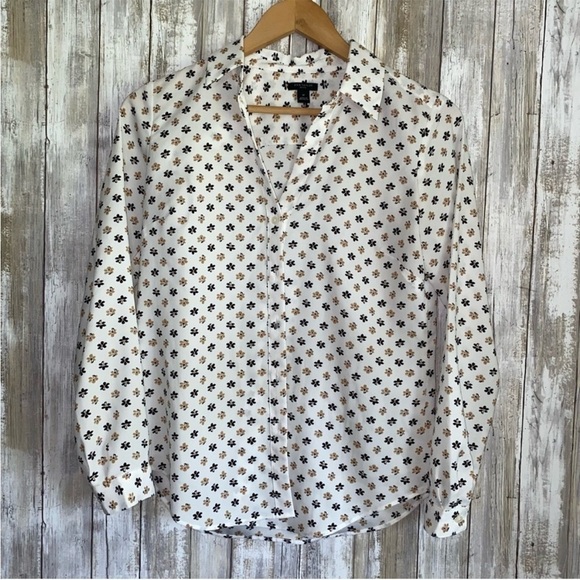 Ann Taylor Tops - Ann Taylor White Floral Button Down